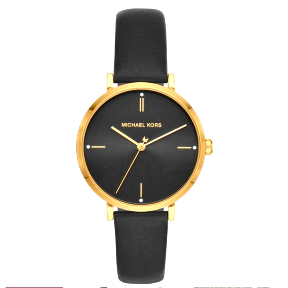 Michael Kors Jayne ThreeHand Black Leather Watch